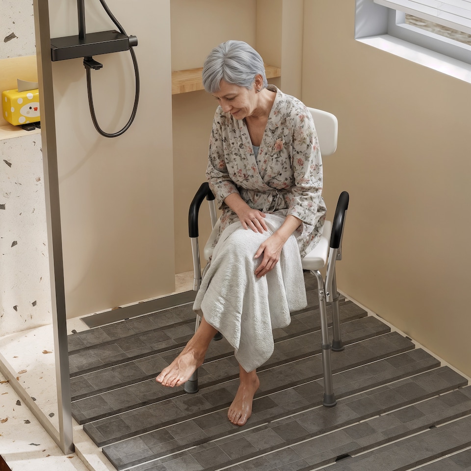 image 1 of HOMCOM Light Weight Aluminum Shower Bench Portable Lift Chair w/ Back & Armrest