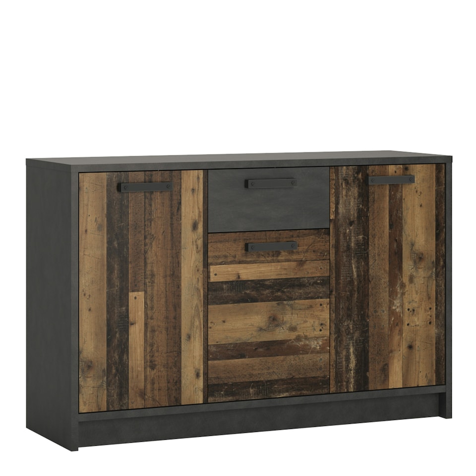 image 1 of Brooklyn Cabinet with 3 Doors and 1 Drawer in Walnut and Dark Matera Grey