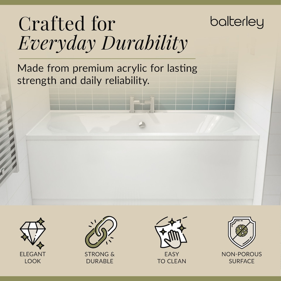 image 1 of Double Ended Straight Shower Bath with Leg Set, 1700mm x 750mm - White | White | White | 1