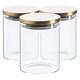 image 1 of Argon Tableware Glass Storage Jars - Gold Lid - 750ml - Modern Round Scandi Organisation Container Glass Jar - Set of 3