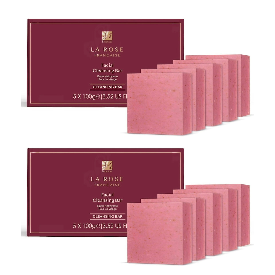 image 1 of Dr Botanicals La Rose Française Facial Cleansing Bar (Pack of 5) 100g x 5 Twin Value Savings Pack