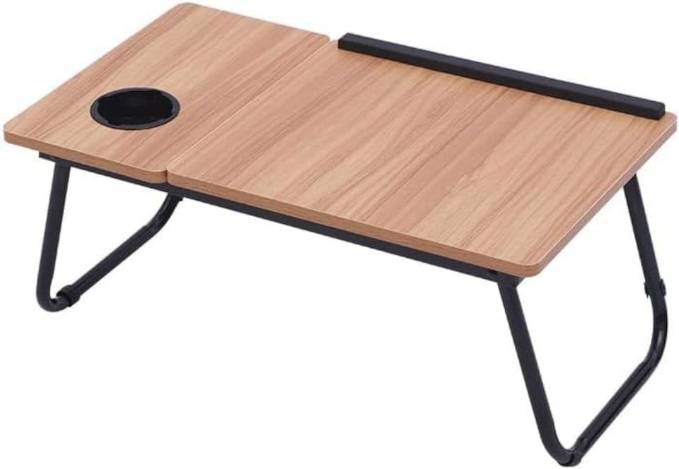 image 1 of Laptop Bed Table Computer Notebook Desk Stand with Foldable Legs & Cup Slot Tray | Brown