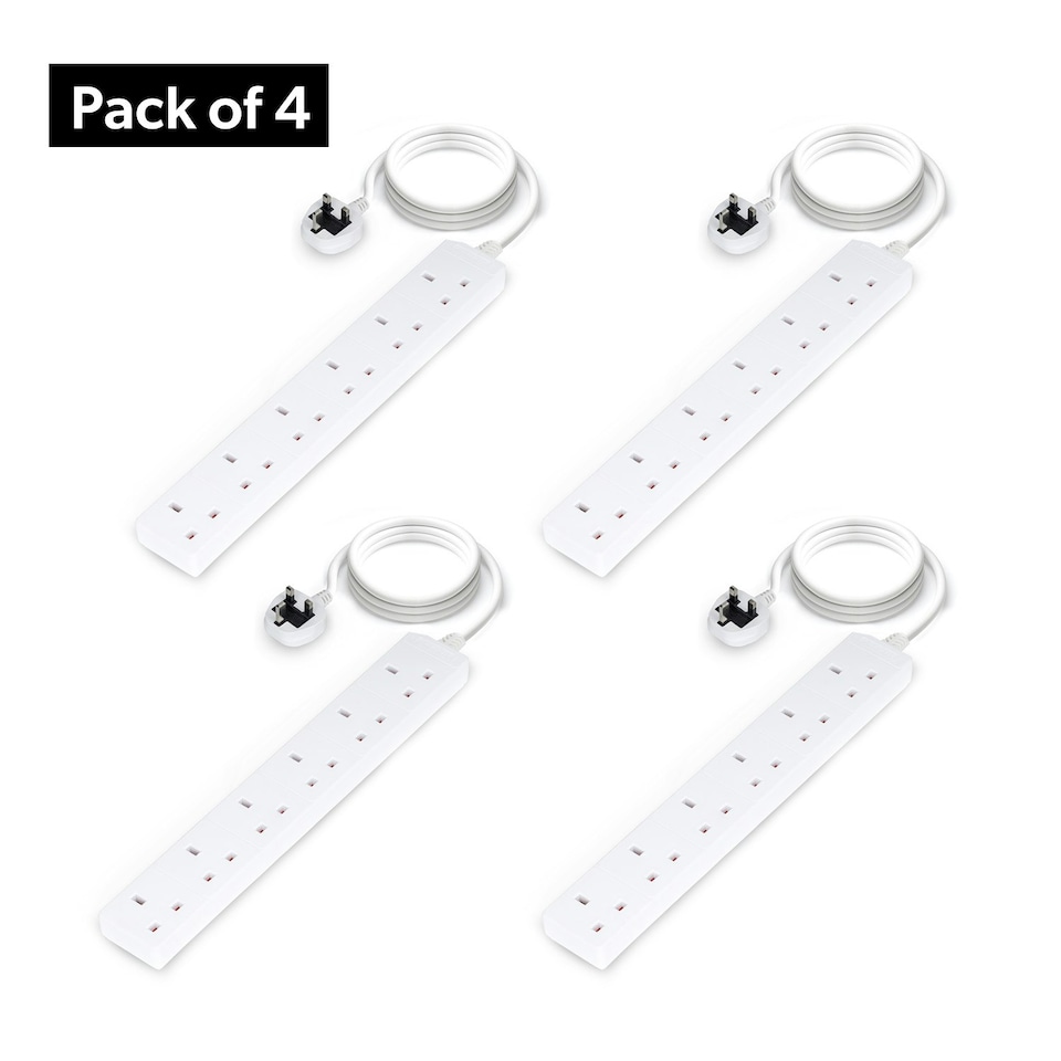 image 1 of GEEPAS 6 Gang Extension Lead, 2M Cable, Pack of 4
