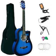 CLASSIC ACOUSTIC GUITAR 6 STRING PACK BOYS GIRLS MUSIC GUITAR 4/4 SIZE 38" Blue