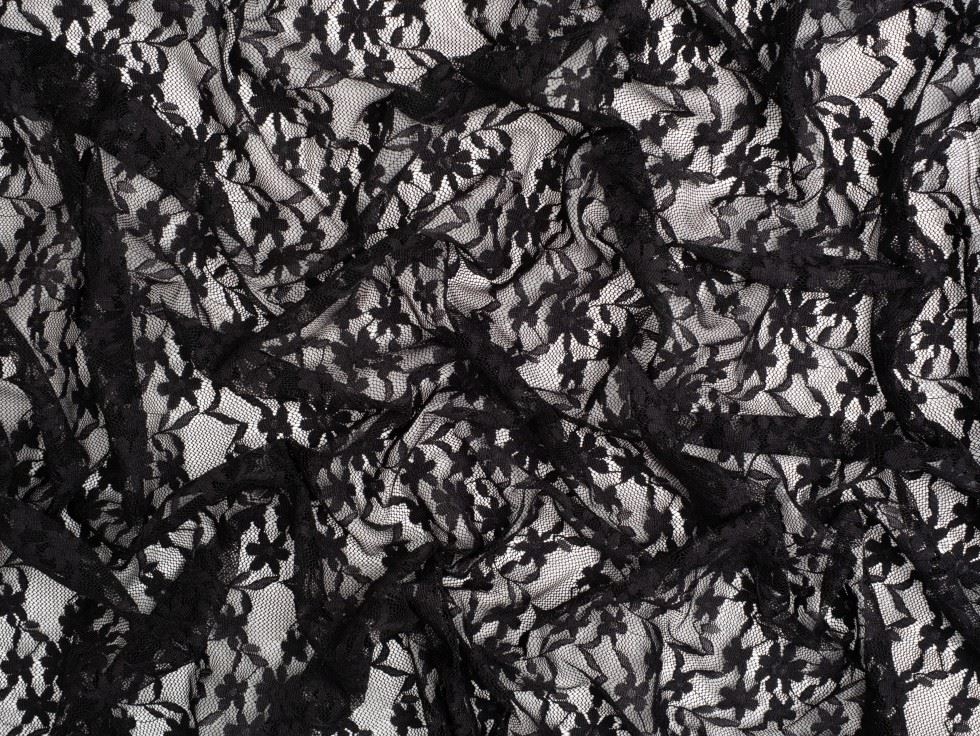 Minerva Core Range Black Stretch Floral Lace Bridal Fabric, 150cm / 59" Wide - per metre