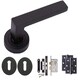 image 1 of Golden Grace Delta Handles Set on Round Rose in Stunning Matte Black Finish Complete with 3 Lever Mortise Lock and 1 Pair of Ball Bearing Hinges Black