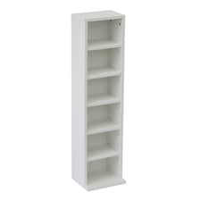 6 Tier White Wooden CD DVD Game Book Shelf Storage Tower Rack - Fits 102 CDs