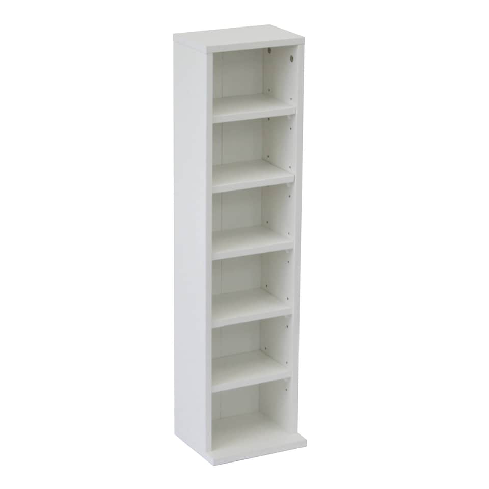 image 1 of 6 Tier White Wooden CD DVD Game Book Shelf Storage Tower Rack - Fits 102 CDs
