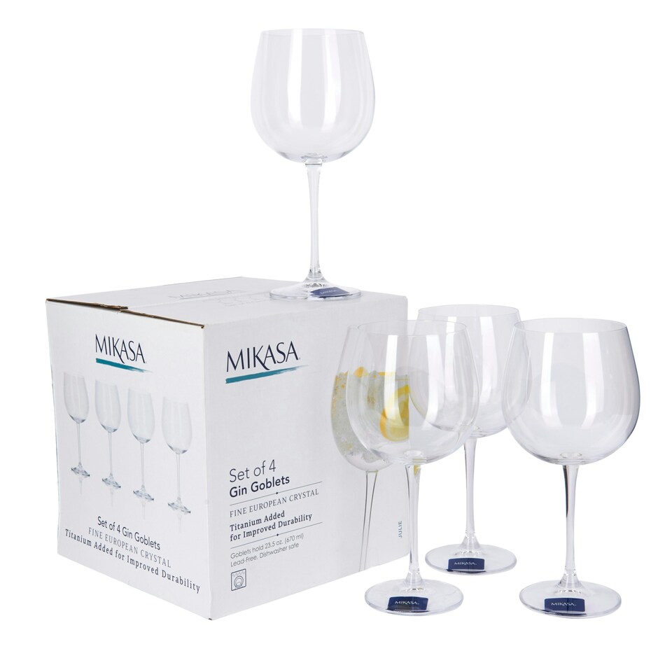 image 1 of Mikasa Gin Goblet Set Clear Crystal 665ml Set of 4