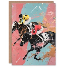 Horse Race Jockeys Racing Bold Dynamic Him Her Birthday Card