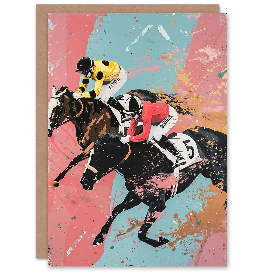 image 1 of Horse Race Jockeys Racing Bold Dynamic Him Her Birthday Card