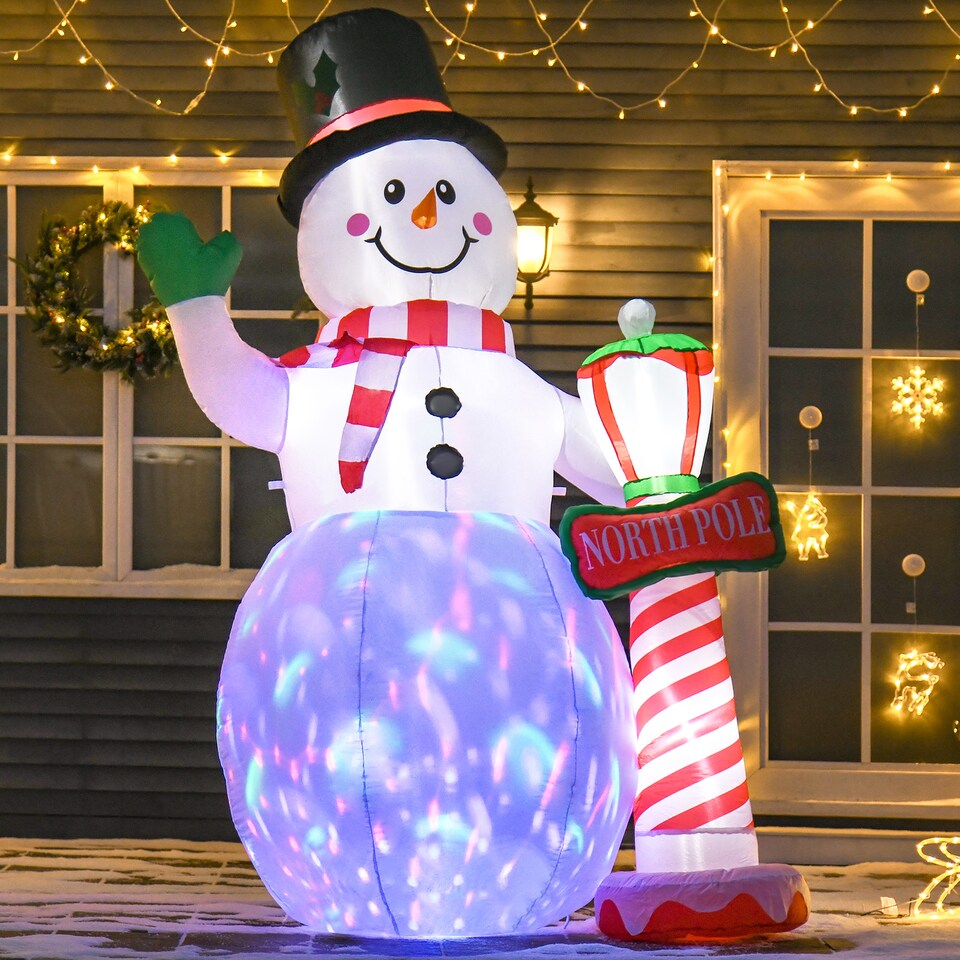image 1 of HOMCOM 8ft Tall Christmas Inflatable Snowman with Street Lamp, Lighted for Home Indoor Outdoor Garden Lawn Decoration Party Prop