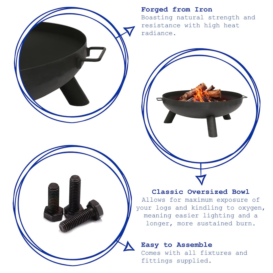 image 1 of Hammer & Tongs Round Iron Fire Pit - 68cm - Black