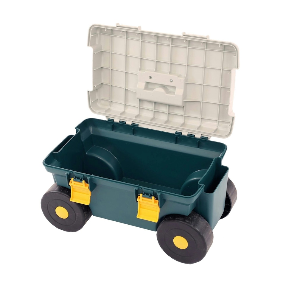 image 1 of Oypla Outdoor Garden Rolling Tool Cart Storage Box with Rotating Seat Green