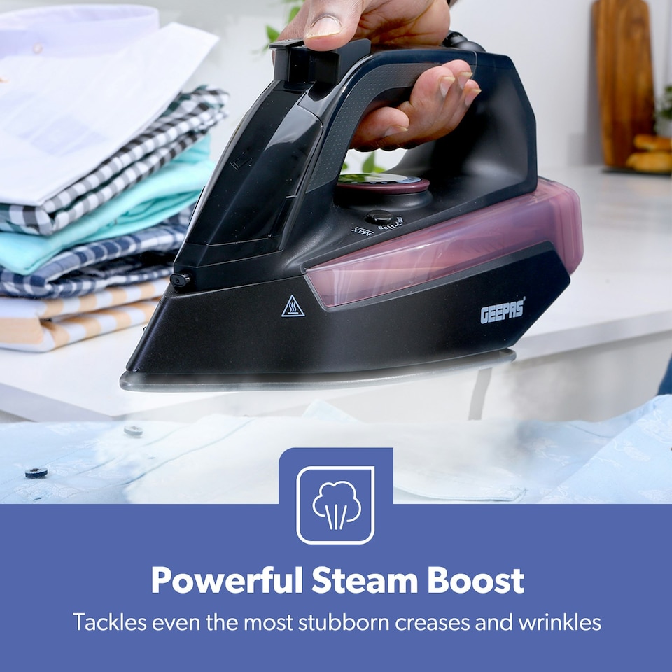 image 1 of GEEPAS Steam Iron | Clothes Dry & Steam Press, 2400W Black