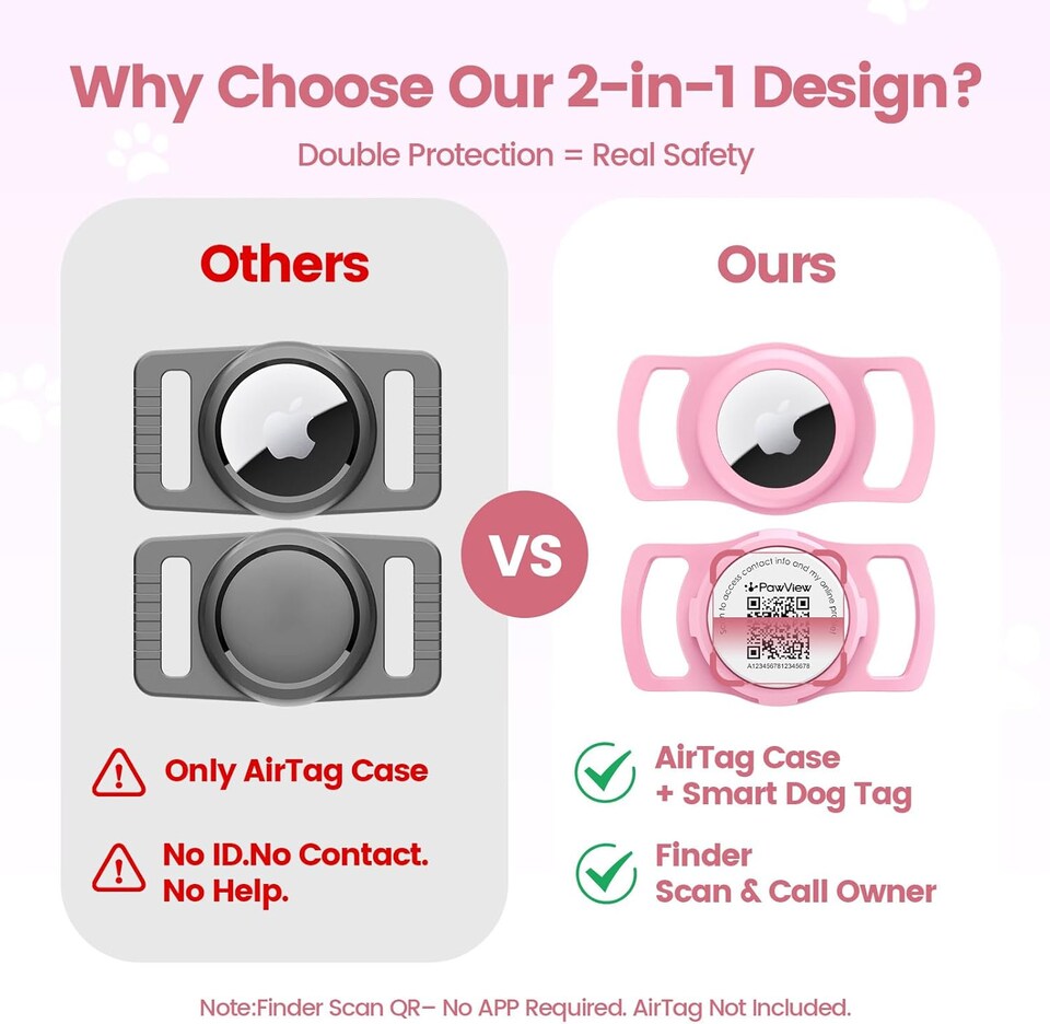 image 1 of AirTag Dog Collar Holder & Free App Pet Tracker Smart QR ID