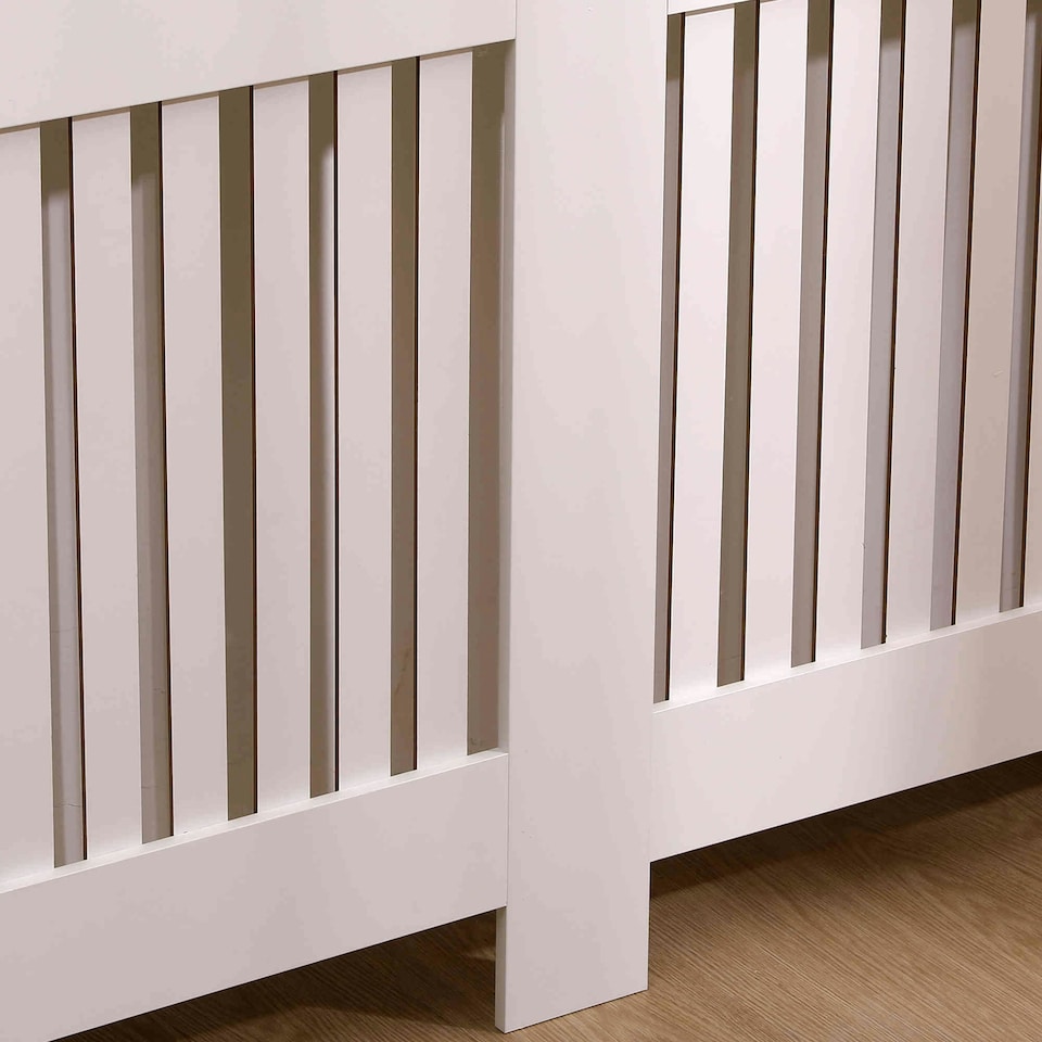 image 1 of Oypla Large White Wooden Slatted Grill Radiator Cover MDF Cabinet