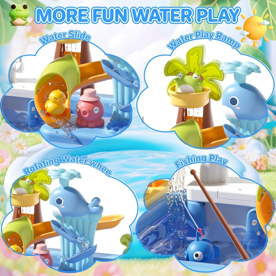 image 1 of Pretend Play Kitchen Sink with Real Running Water 4-in-1 Water Play Table (Blue)