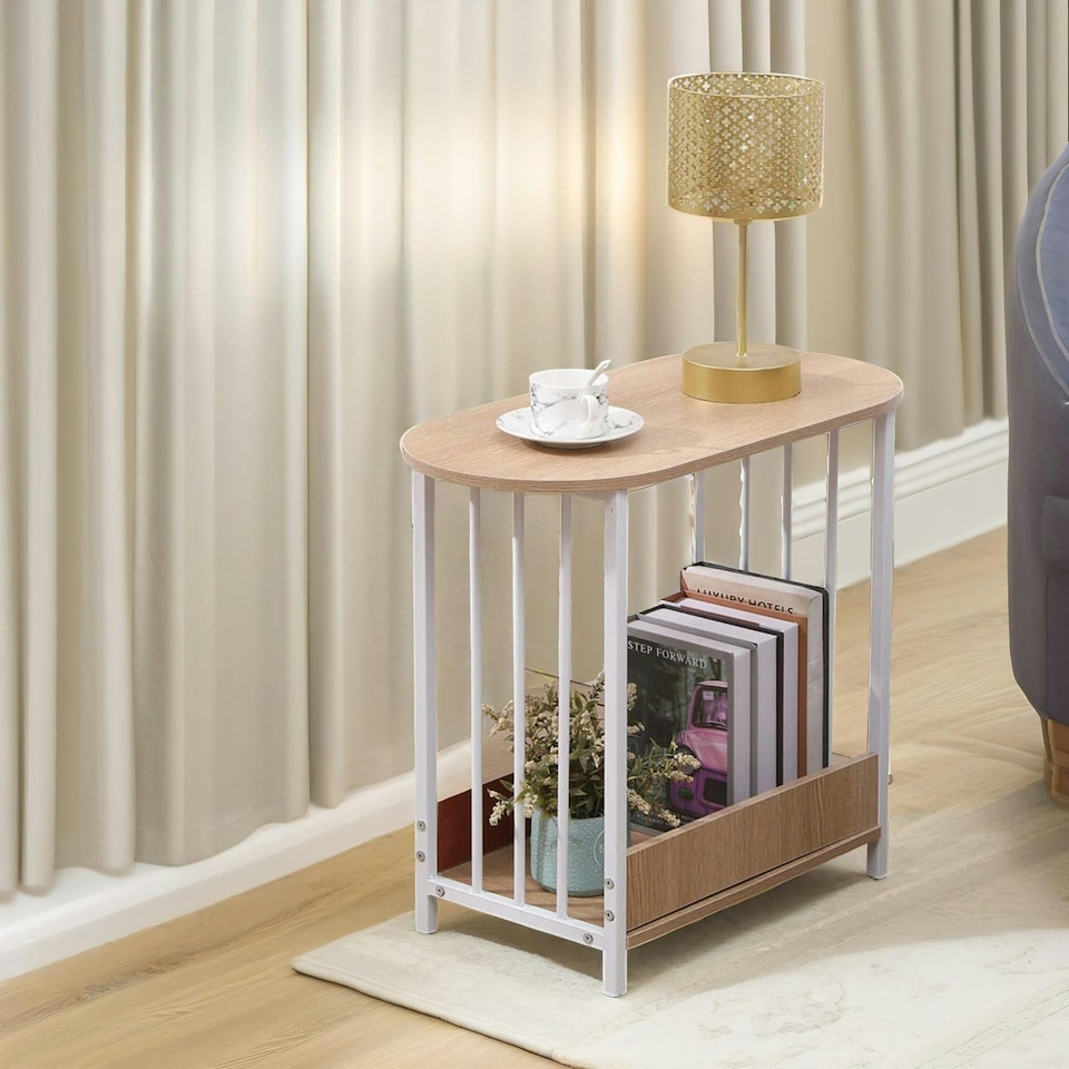 image 1 of 2 Tier Narrow Side Table Oak Brown
