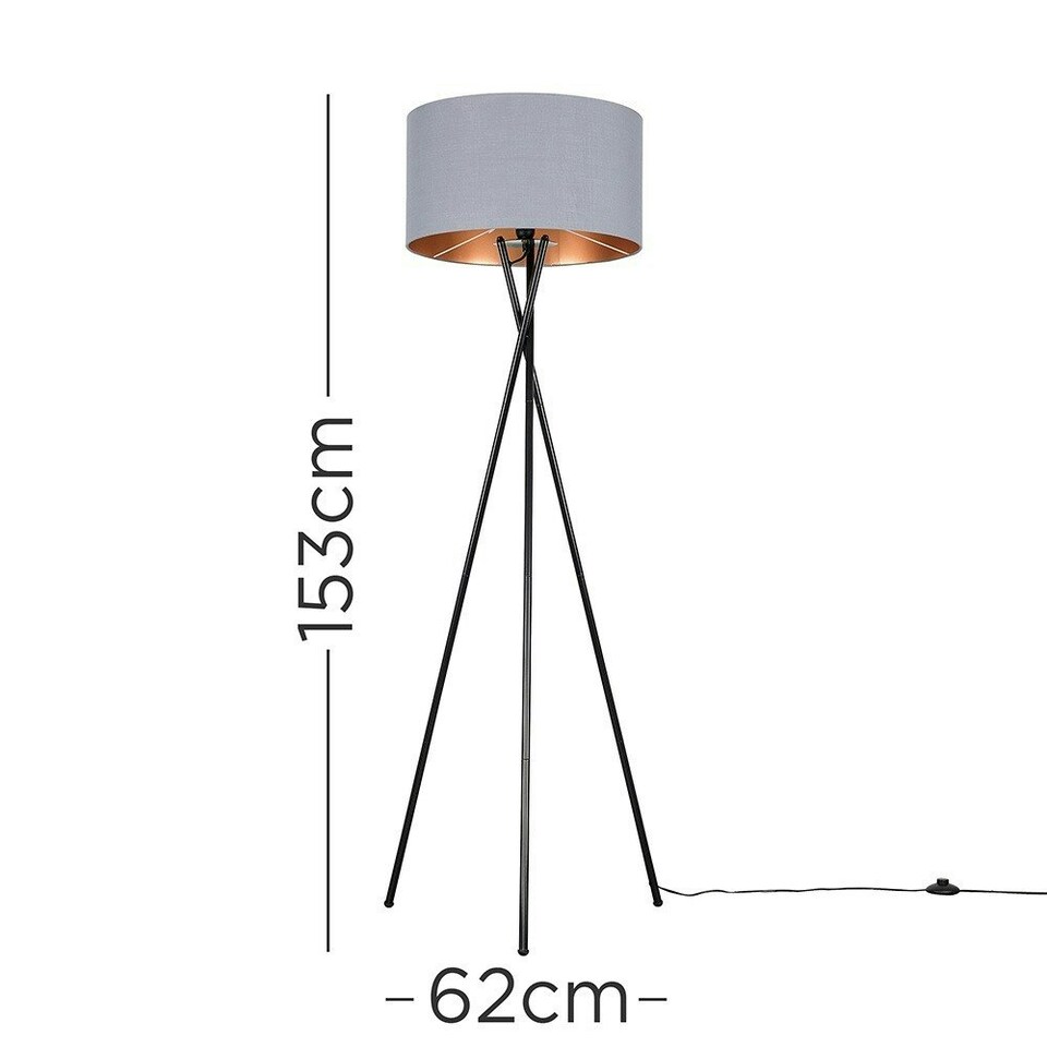 image 1 of ValueLights Camden Black Tripod Floor Lamp Beige & Gold Shade & Bulb Cream