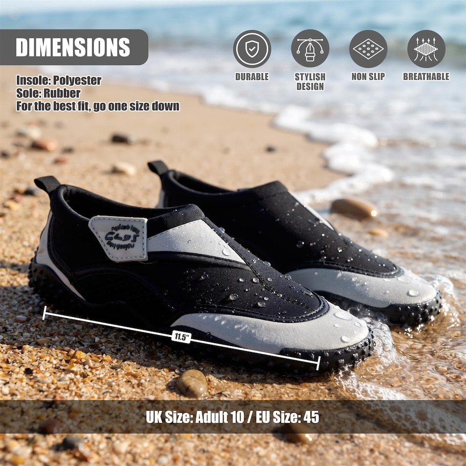 image 1 of GEEZY Aqua Water Shoes, Unisex, Beach Surfing Holidays - Grey, UK Adult 10