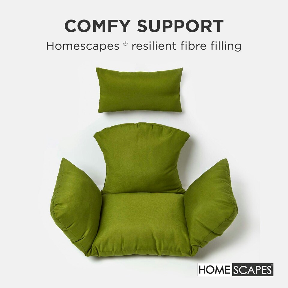 image 1 of Homescapes Luxury Waterproof Egg Chair Cushion With Headrest - Green