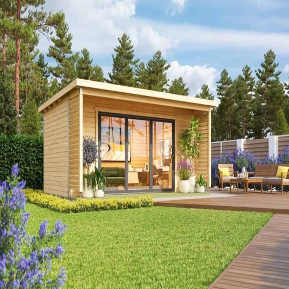 image 1 of Liverpool 3-Log Cabin, Wooden Garden Room, Timber Summerhouse, Home Office - L580 x W430 x H239.4 cm Brown
