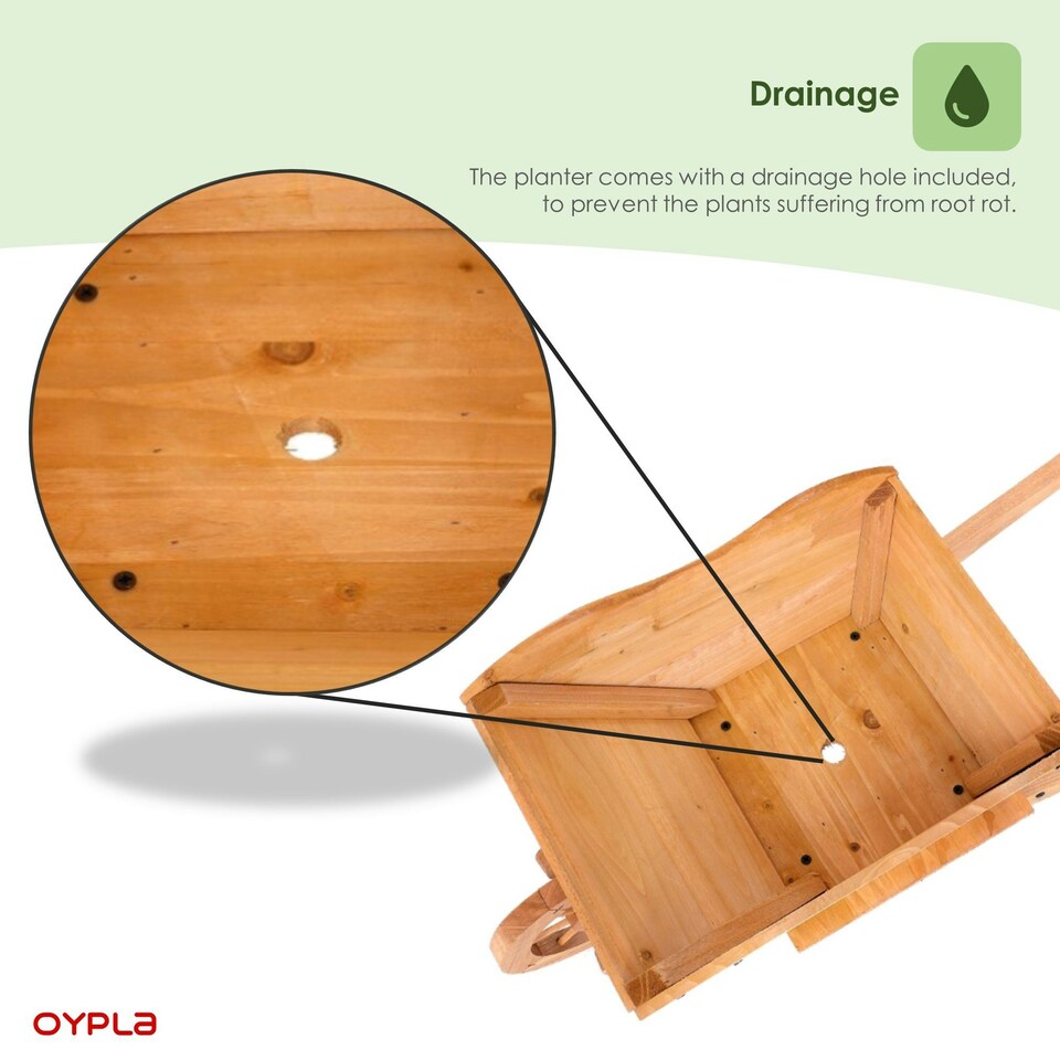 image 1 of Oypla Garden Wooden Wheelbarrow Flower Planter Ornamental Plant Pot Brown