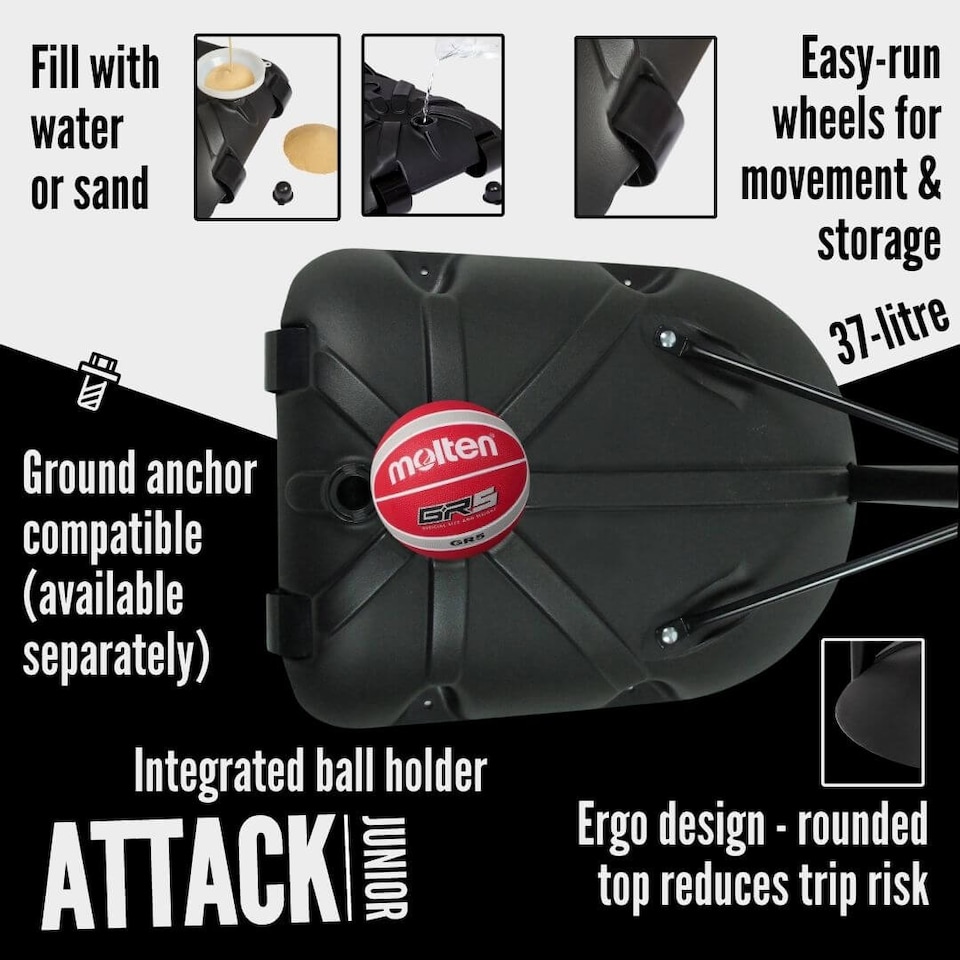 image 1 of NET1 Attack Youth Adjustable Basketball Hoop - Telescopic 2.0-2.6 m, 76 x 51 cm Polycarbonate Backboard, 38 cm Steel Rim, 38 L Portable Base (Black) | Multi | BLACK | 4396