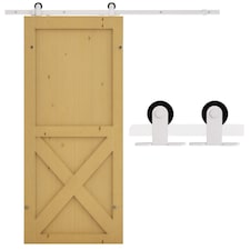 HOMCOM 6FT Rustic Interior Sliding Barn Door Mounting Hardware Kit - White | White | White