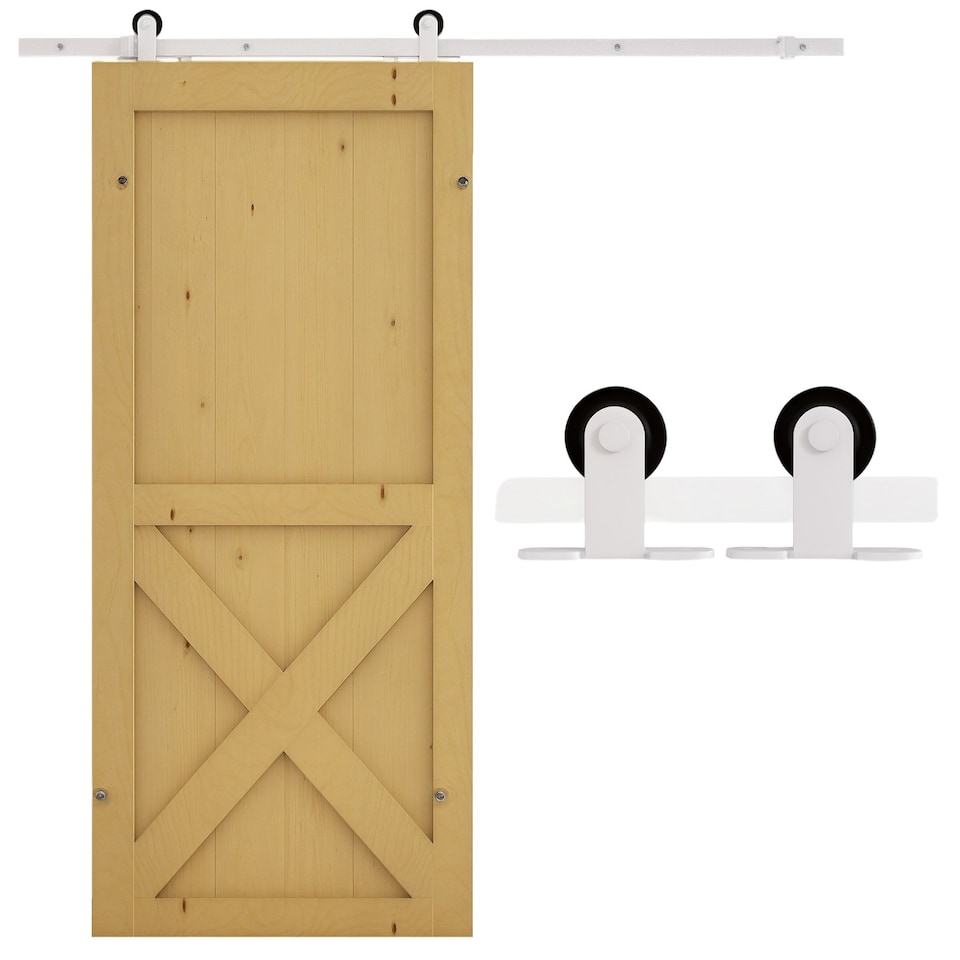 image 1 of HOMCOM 6FT Rustic Interior Sliding Barn Door Mounting Hardware Kit - White | White | White