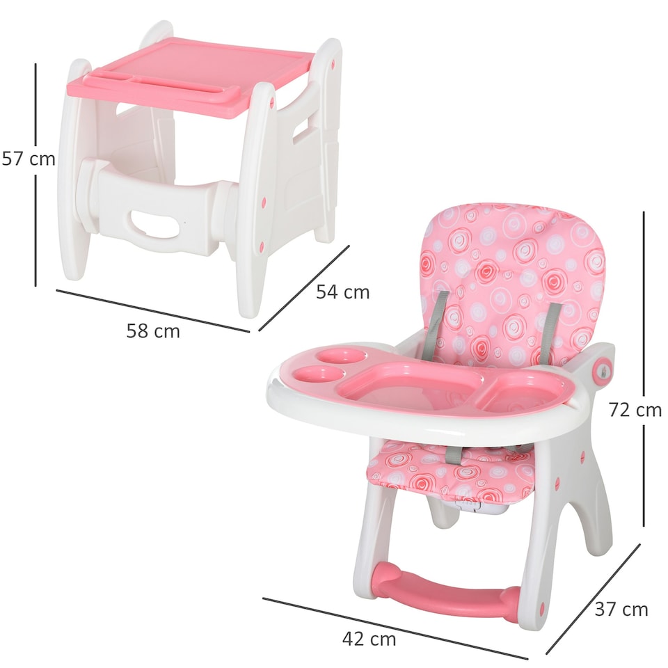 image 1 of HOMCOM 2-in-1 Convertible Baby High Chair Booster Seat w/ Removable Tray Pink