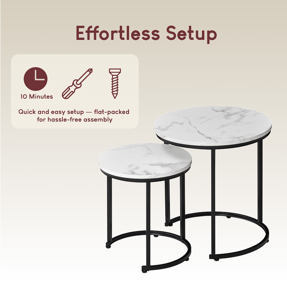image 1 of Vida Designs Brooklyn Round Nest of Tables 2 Piece Set Nesting Sofa Bedside Side Table, Marble