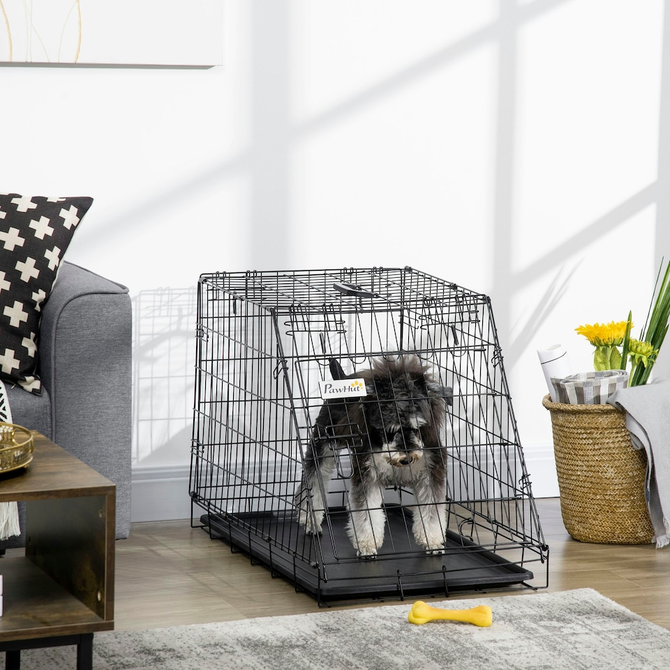 image 1 of Pawhut Trapeze Collapsible Dog Pet Travel Box Cage Removable Tray 77 x 47 x 55cm