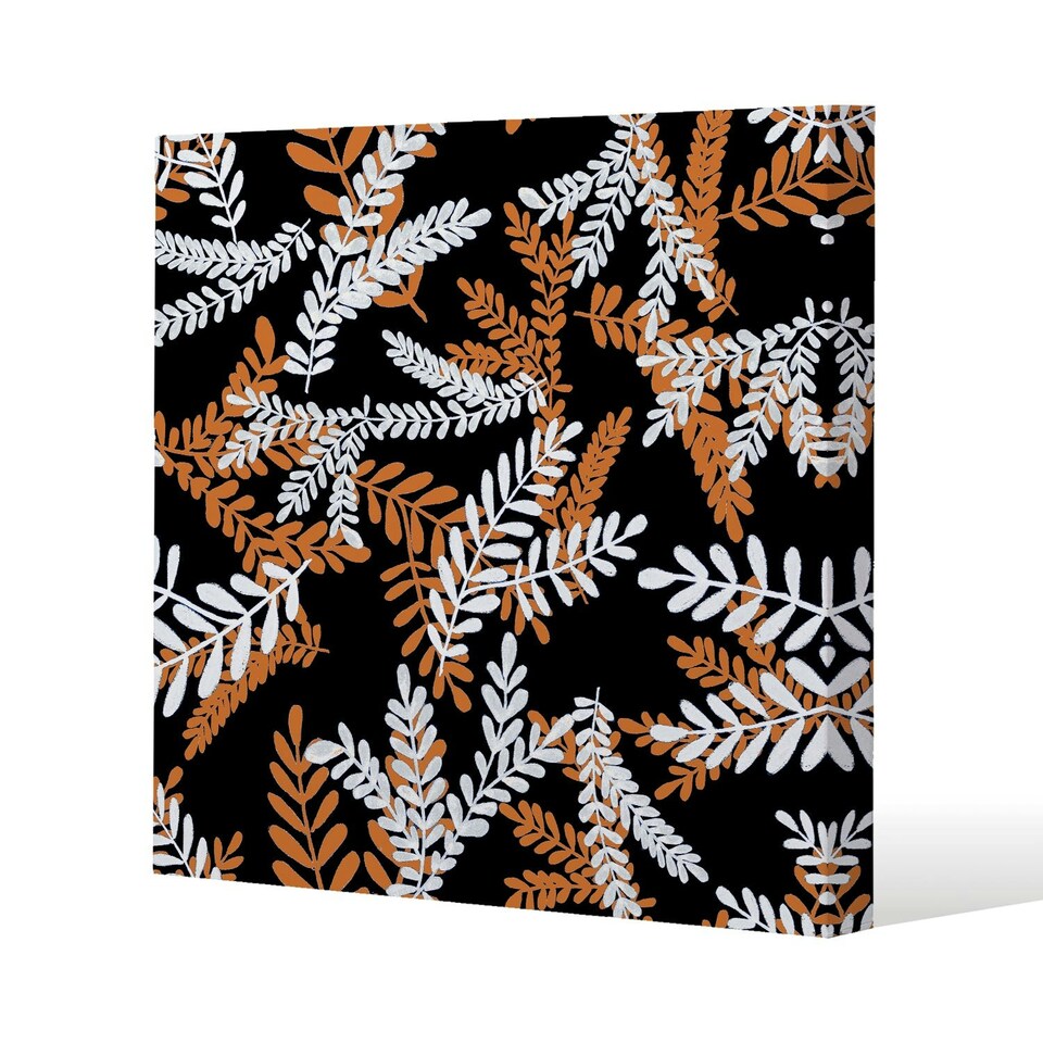 image 1 of White & Orange Olive Leaves (Canvas Print) 127 x 127 x 4cm