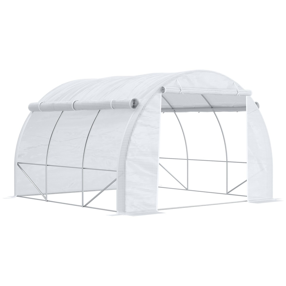 image 1 of Outsunny 3 x 3 x 2 m Polytunnel Greenhouse Pollytunnel Tent w/ Steel Frame White