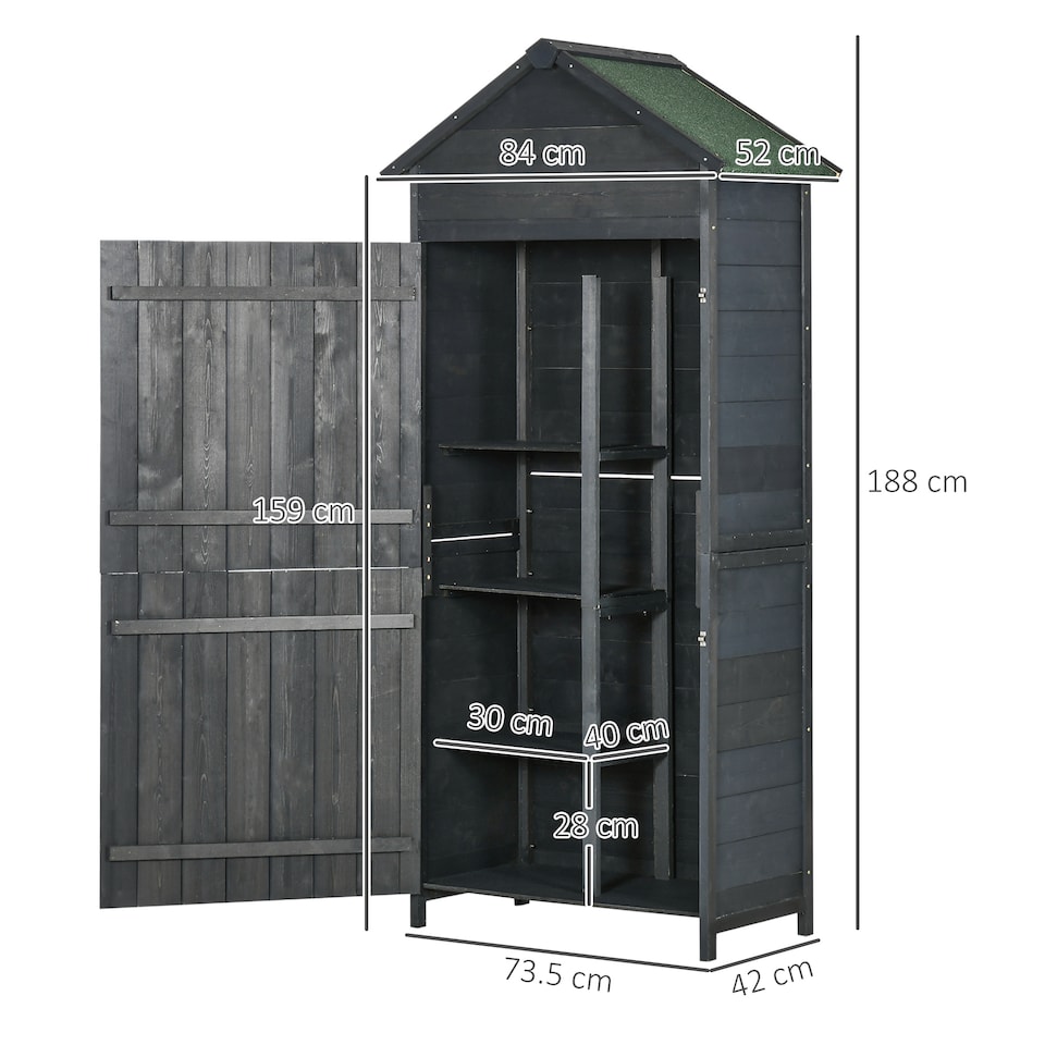 image 1 of Outsunny Wooden Garden Shed Outdoor Shelves Utility Tool Storage Cabinet Grey | Grey