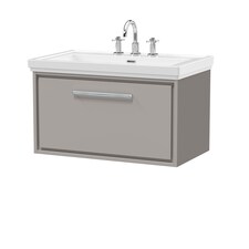 Balterley Modern Bathroom Wall Hung Single Drawer Vanity Unit with Fireclay Basin - 3 Tap Holes | Grey | Pebble Grey | 498 x 830 x 471mm