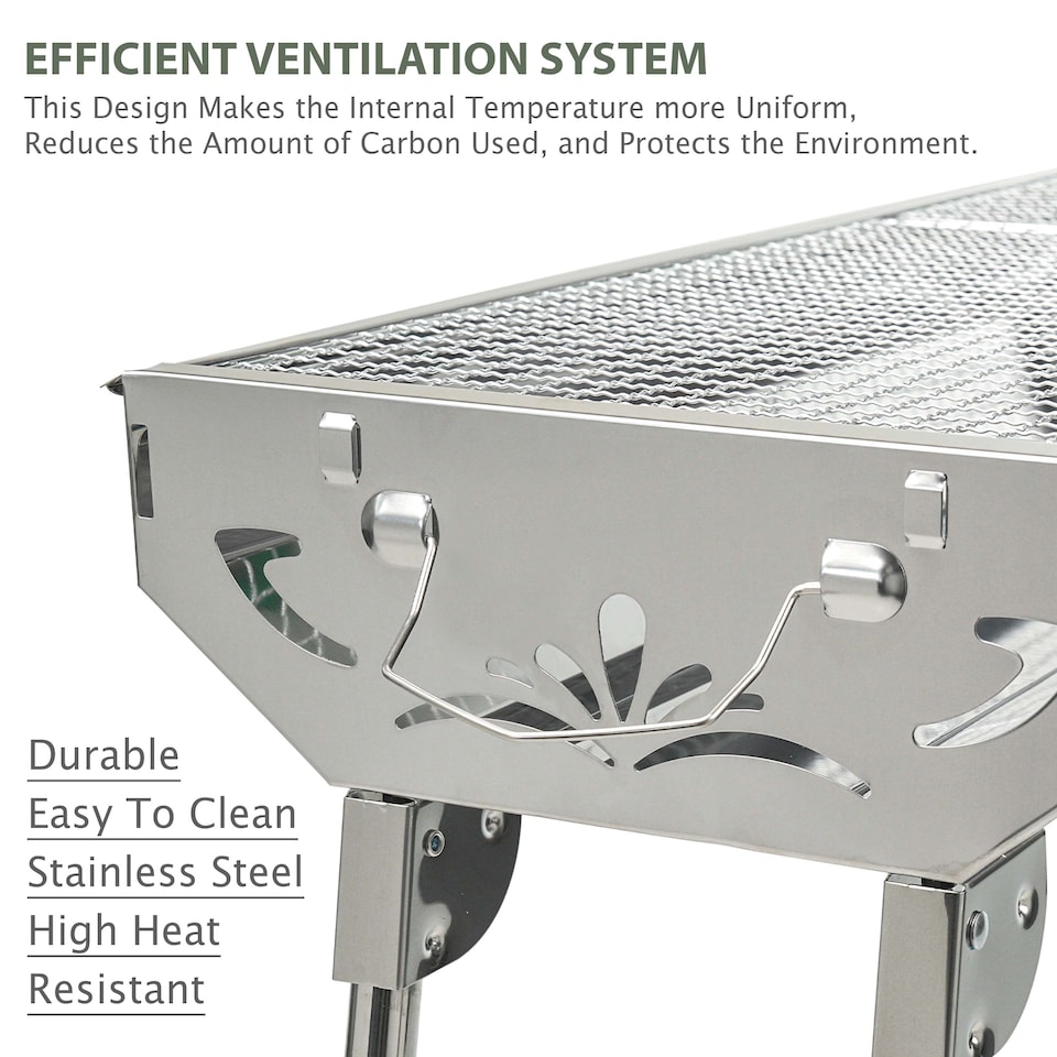 image 1 of Folding BBQ Charcoal Barbecue Grill Steel Stainless Garden Picnic Camping Stove