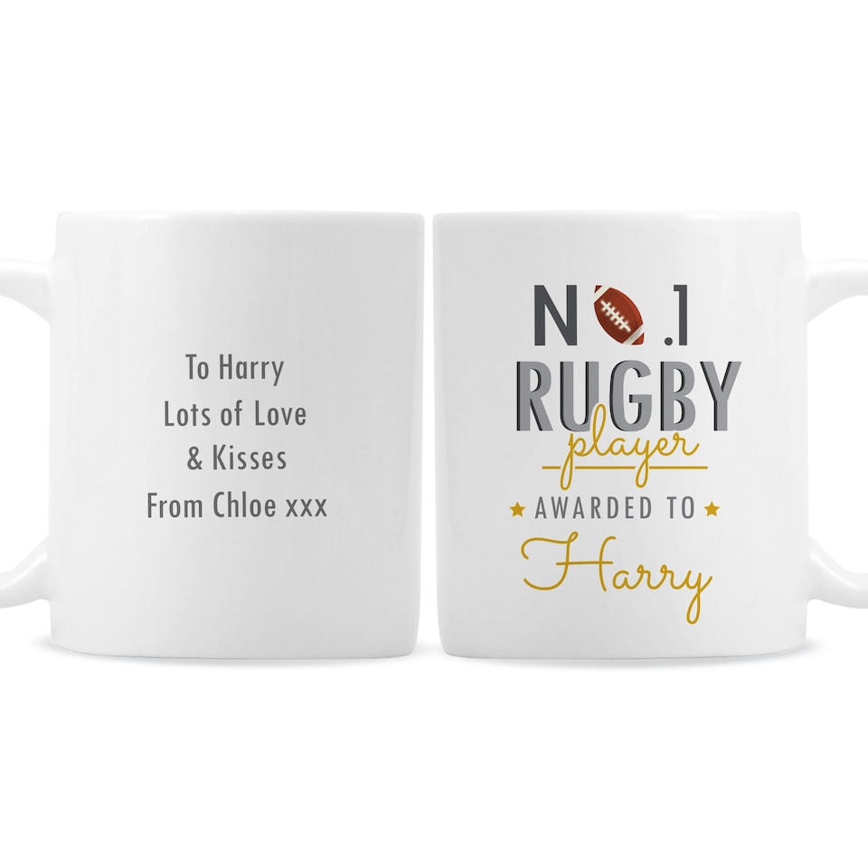 image 1 of Personalised No.1 Rugby Player Mug White