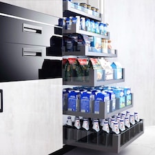 Vista Pro Glass Tower Larder Drawer Pack, 1 Shallow & 4 Deep Pan Drawers, Anthracite, Fits 400mm Cabinet
