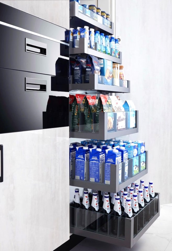 Vista Pro Glass Tower Larder Drawer Pack, 1 Shallow & 4 Deep Pan Drawers, Anthracite, Fits 400mm Cabinet