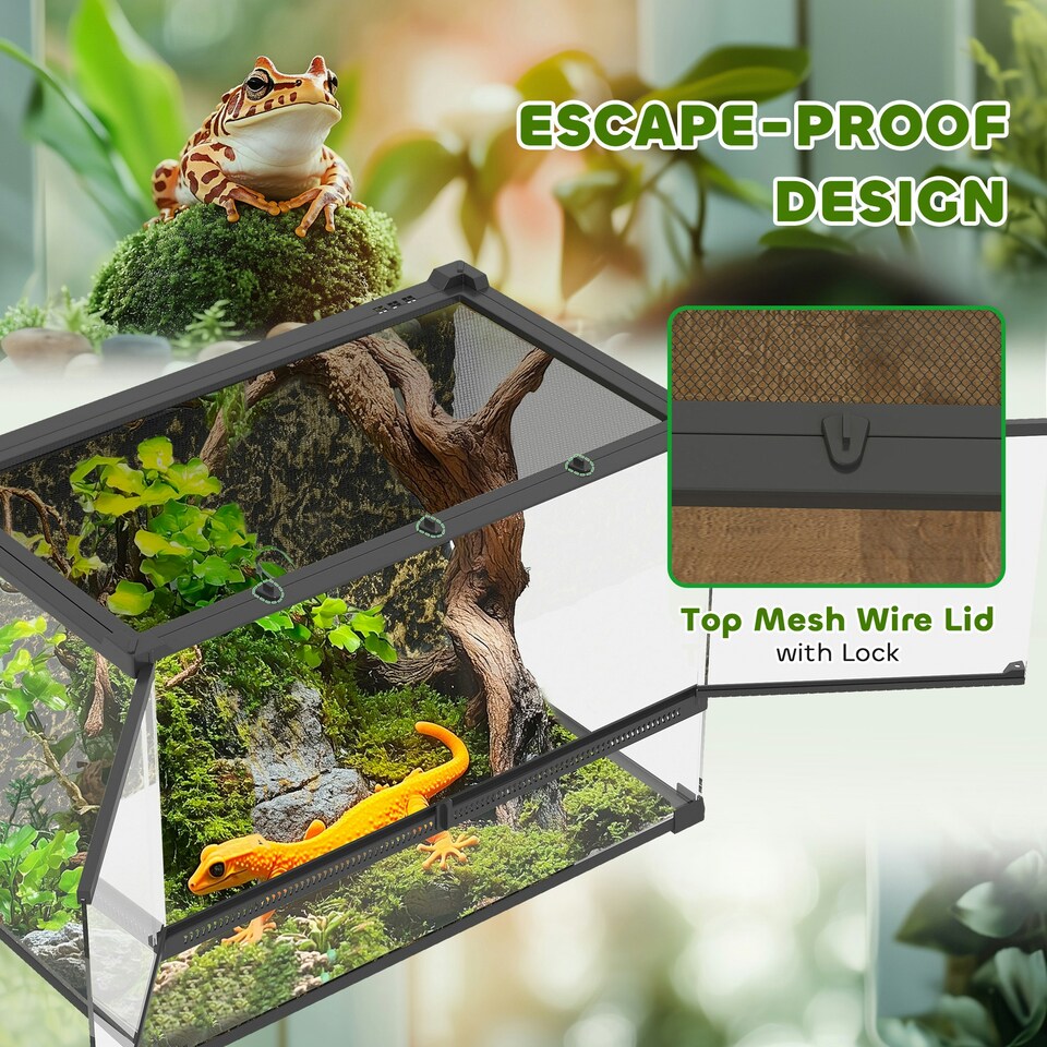 image 1 of PawHut 48L Glass Terrarium, Reptile Vivarium with Stone Background, Black