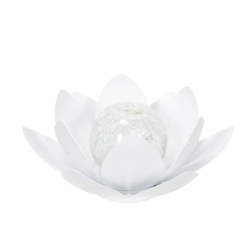 image 1 of ValueLights White Solar Powered Outdoor Waterlily Lotus Flower Decoration Garden Light