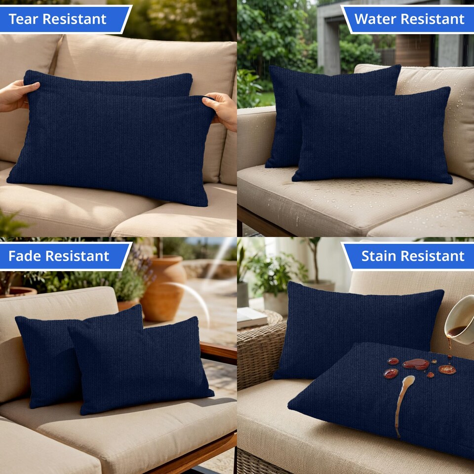 image 1 of Covers&All Sunbrella Rectangle Throw Pillows Pack Of 4, Rectangle 14 x 36, Spectrum Indigo