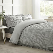 Catherine Lansfield Seersucker Frill Silver Duvet Cover Set Grey | Single