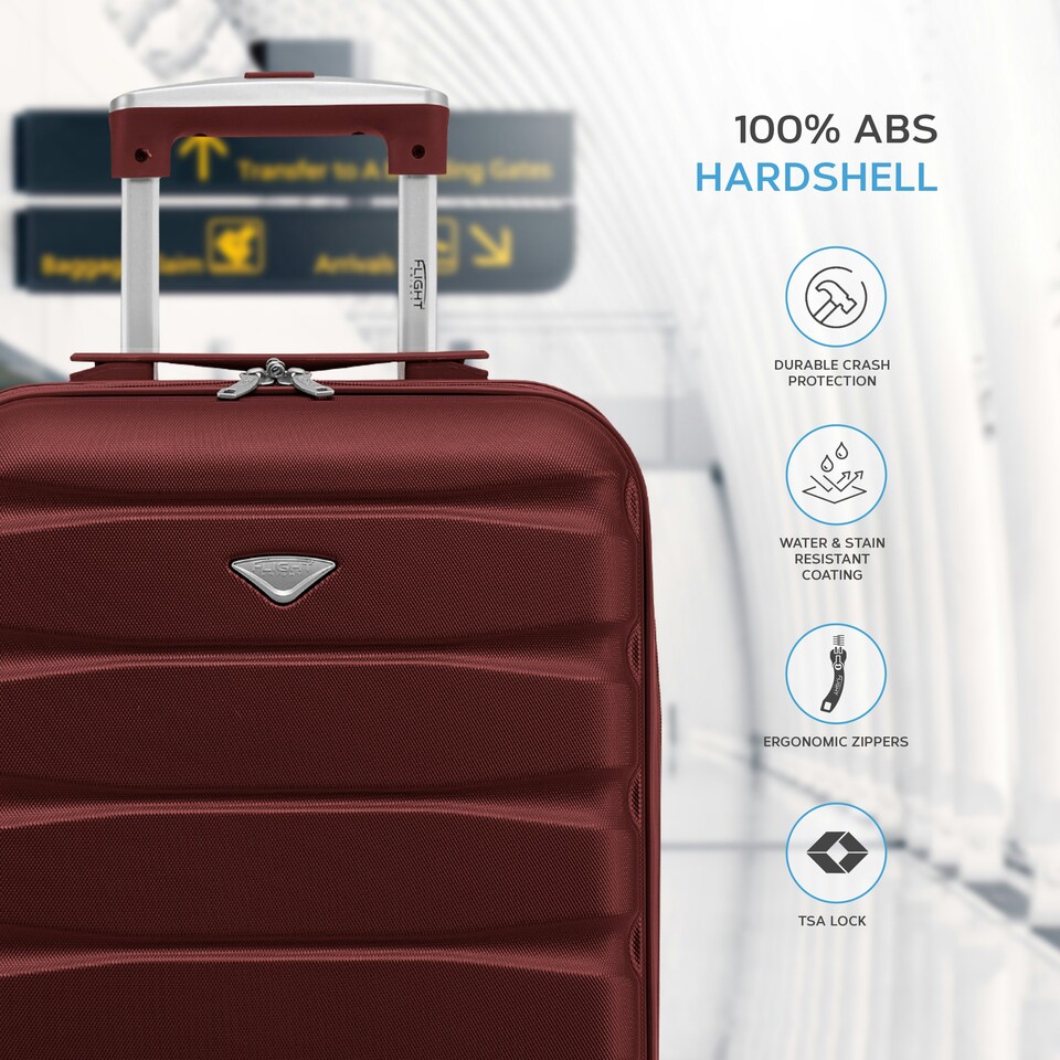 image 1 of Flight Knight Cabin Suitcase 55x35x20cm, Lightweight Carry On Bag - Over 100 Airlines- Ryanair, EasyJet, British Airways - Hand Luggage, ABS Hard Shell TSA Lock Red | Burgundy | Cabin Bag