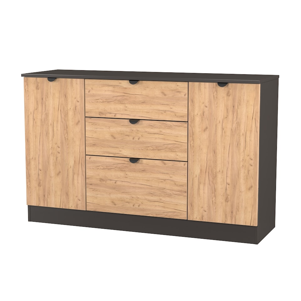 image 1 of Norway 2 Door 3 Drawer Sideboard in Gold Craft & Graphite (Ready Assembled) | Grey | Gold Craft & Graphite