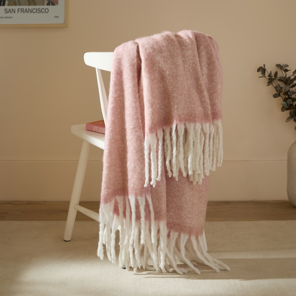 image 1 of Furn Cozy Woven Tasselled Throw | Pink | Pink | 1