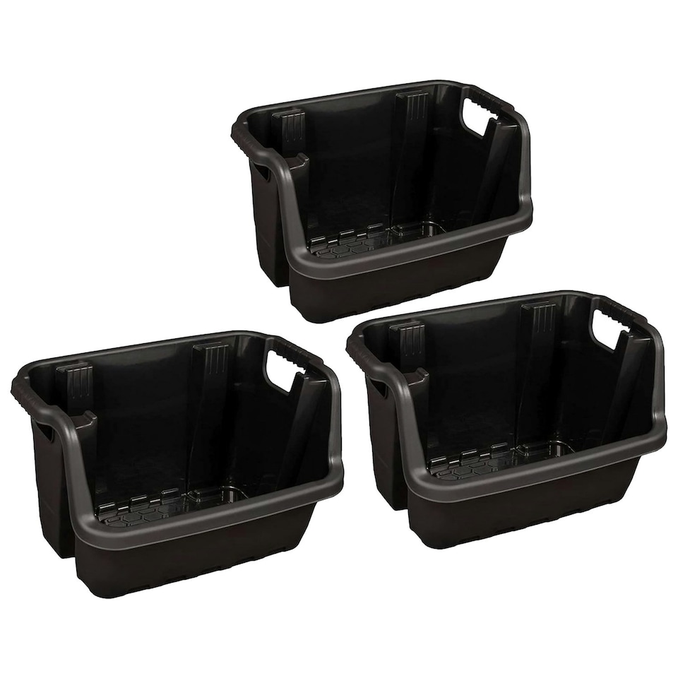 image 1 of Set Of 2 Black Heavy Duty Open Fronted Stacking Crates For Storage & Warehouse Order Picking Black